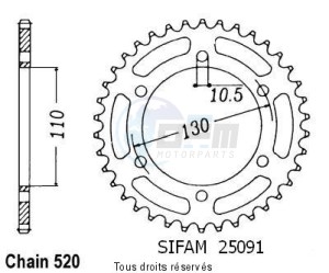 Product image: Sifam - 25091CZ38 - Chain wheel rear Zr 550 Zephyr 90-98   Type 520/Z38 