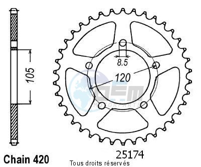 Product image: Sifam - 25174CZ50 - Chain wheel rear Yamaha 50 Dtr Sm 2002 Chain wheel rear 5 mounting holes Type 420/Z50  0