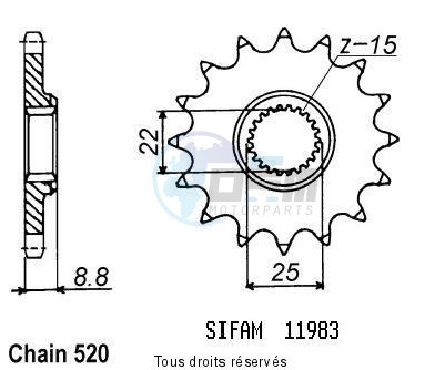 Product image: Sifam - 11983CZ15 - Sprocket KTM Tous Modeles 2t 1984-2004 11983cz   15 teeth   TYPE : 520  0