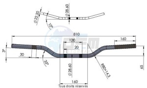 Product image: Sifam - GUIMT38-1 - Handlebar Alu without bar Length 810mm  Height 65 mm diam : 28,6mm 