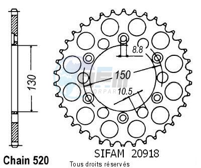 Product image: Sifam - 20918CZ44 - Chain wheel rear Xl 250 Rc Prolink 82-   Type 520/Z44  0