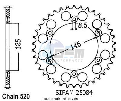 Product image: Sifam - 25084CZ42 - Chain wheel rear 125 N 90 90-92   Type 520/Z42  0