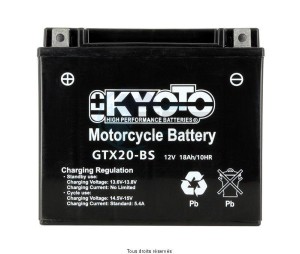 Product image: Kyoto - 712341 - Battery Ytx20-bs - Ss Entr. Acid L 175mm  W  87mm  H 155mm 12v 18ah Acid 0,93l 