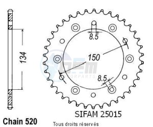 Product image: Sifam - 25015CZ45 - Chain wheel rear Kawasaki 125/250 Kx 1983-2007 Type 520/Z45 
