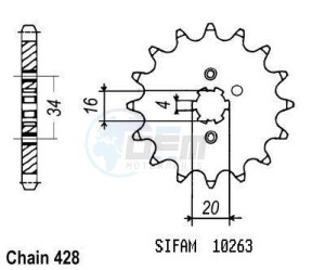 Product image: Esjot - 50-15013-15 - Sprocket TT Yamaha - 428 - 15 Teeth -  Identical to JTF263 - Made in Germany 