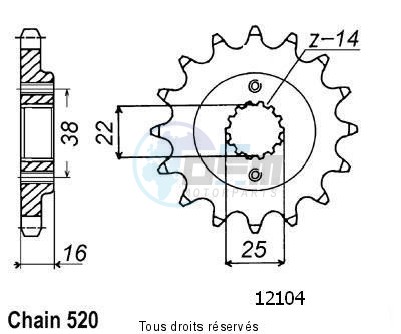 Product image: Sifam - 12104CZ14 - Sprocket Duc 600 Super Sport 95-   12104cz   14 teeth   TYPE : 520  0