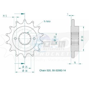 Product image: Esjot - 50-32082-14 - Sprocket Ducati - 520 - 14 Teeth- Equal to JTF736 - Made in Germany 