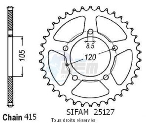 Product image: Sifam - 25127CZ51 - Chain wheel rear Aprilia 50 Rx 93-98   Type 415/Z51 