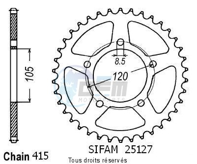 Product image: Sifam - 25127CZ51 - Chain wheel rear Aprilia 50 Rx 93-98   Type 415/Z51  0