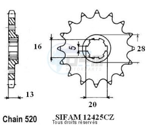 Product image: Sifam - 12425CZ13 - Sprocket Tm 125 Cross/Enduro      13 teeth   TYPE : 520 