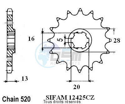 Product image: Sifam - 12425CZ13 - Sprocket Tm 125 Cross/Enduro      13 teeth   TYPE : 520  0