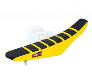 Product image: Crossx - M308-3BYY - Saddle Cover SUZUKI RM 85 02-20 TOP BLACK- SIDE YELLOW-STRIPES YELLOW (M308-3BYY) 