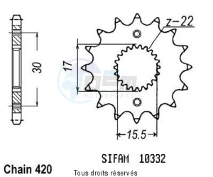 Product image: Sifam - 10332CZ14 - Sprocket Honda 80 Cr 1986-2001 10332cz   14 teeth   TYPE : 420 