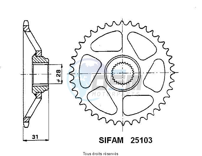 Product image: Sifam - 25103CZ43 - Chain wheel rear Rs 50 93-98 Type 415   Type 415/Z43  0