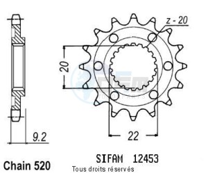 Product image: Sifam - 12453CZ13 - Sprocket Kawasaki Kx-f 250 06-   12453cz   13 teeth   TYPE : 520 