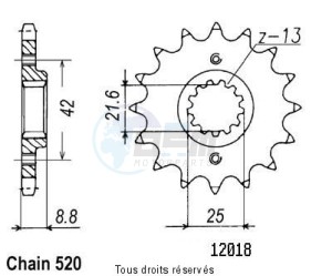 Product image: Sifam - 12018CZ16 - Sprocket Gs 500 E 94-2000      16 teeth   TYPE : 520 