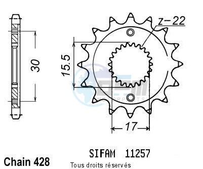 Product image: Sifam - 11257CZ15 - Sprocket Honda 80 Cr 1986-2001 11257cz   15 teeth   TYPE : 428  0