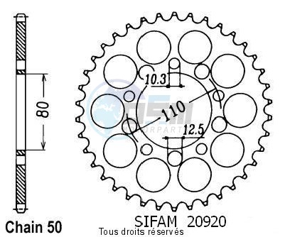 Product image: Sifam - 20920CZ40 - Chain wheel rear Vf 750 Custom 93-98 Triumph 1200 Trophy 99- Type 530/Z40  0