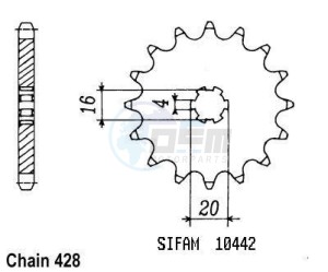 Product image: Esjot - 50-15006-15 - Sprocket TT Kawasaki - 428 - 15 Teeth -  Identical to JTF416 - Made in Germany 