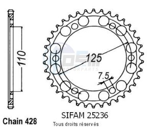 Product image: Sifam - 25236CZ46 - Chain wheel rear Gilera 125 Cougar   Type 428/Z46 