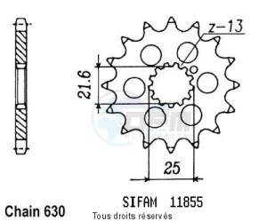 Product image: Sifam - 11855CZ15 - Sprocket Gsx 1100 E 80-88 Gpz 750 Zx Turbo 84-85 11855cz   15 teeth   TYPE : 630 