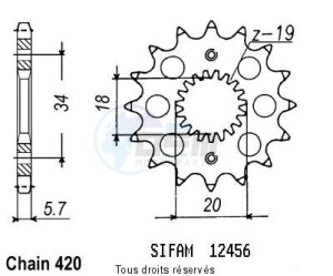 Product image: Sifam - 12456CZ15 - Sprocket Honda Cr-f 150 07   12456cz   15 teeth   TYPE : 420 