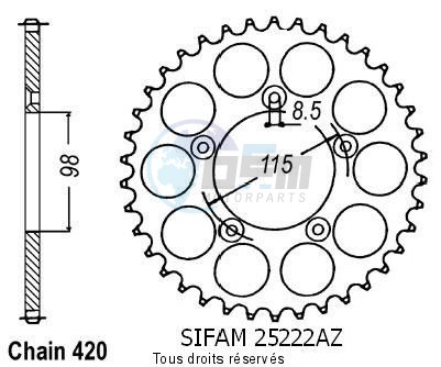 Product image: Sifam - 25222AZ46 - Chain wheel rear KTM Sx60/65 98-02 Type 420/Z46  0