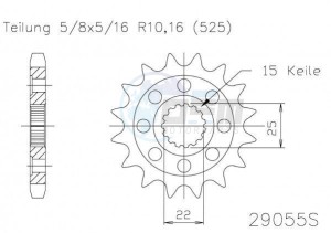 Product image: Esjot - 50-29055-15S - Sprocket Esjot Lightweight Royal Enfield without blister 