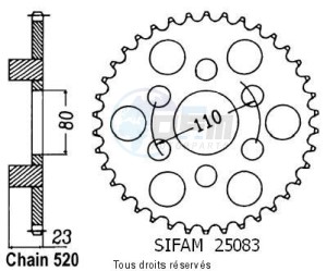 Product image: Sifam - 25083CZ37 - Chain wheel rear 125 Af1 Replica 89-90   Type 520/Z37 