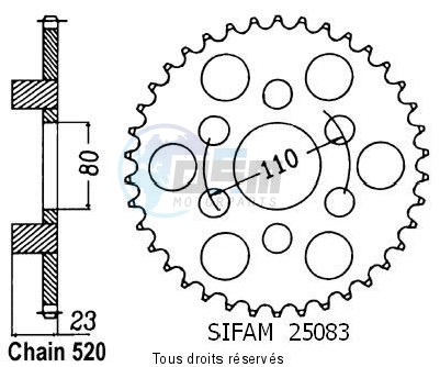 Product image: Sifam - 25083CZ37 - Chain wheel rear 125 Af1 Replica 89-90   Type 520/Z37  0