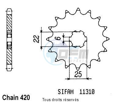 Product image: Sifam - 11310CZ14 - Sprocket Mtx 50 83-85   11310cz   14 teeth   TYPE : 420  0