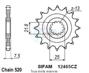 Product image: Sifam - 12465CZ14 - Sprocket Kawasaki 450 Kfx 08-      14 teeth   TYPE : 520 