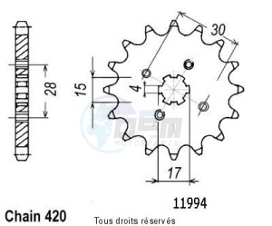 Product image: Sifam - 11994CZ14 - Sprocket St 70 Dax 79-09 Z 50 Monkey 80-85 11994cz   14 teeth   TYPE : 420 