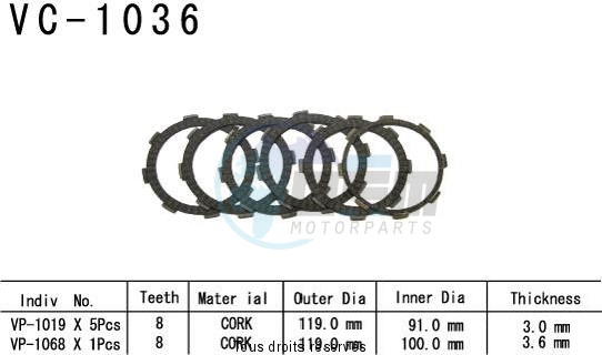 Product image: Kyoto - VC1036 - Clutch Plate kit complete Cr-F 230 F 03-05    0