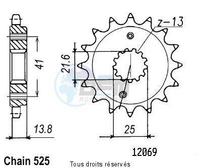 Product image: Sifam - 12069CZ16 - Sprocket Vt 600 Shadow 90-99 Xrv 650 Africa Twin 88-92 12069cz   16 teeth   TYPE : 525  0