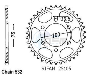 Product image: Esjot - 50-27005-44 - Chainwheel Steel Suzuki - 532 - 44 Teeth -  Identical to JTR827 - Made in Germany 