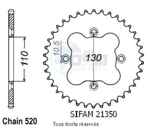 Product image: Sifam - 21350CZ38 - Chain wheel rear Honda Trx 250 R 91-92 Trx 300 Ex 93-98 Trx 400 Ex 2000 
