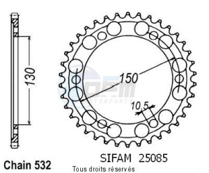Product image: Sifam - 25085CZ46 - Chain wheel rear Yzf 1000 R 96-97 Fzr 1000 Genesis 87-88 Type 532/Z46 