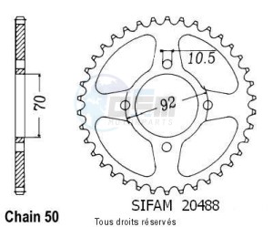 Product image: Sifam - 20488CZ44 - Chain wheel rear Z 400 2 Cyl 75-80   Type 530/Z44 