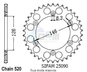 Product image: Sifam - 25090CZ50 - Chain wheel rear Suzuki 125/250 Rm 1983-2004 Type 520/Z50 