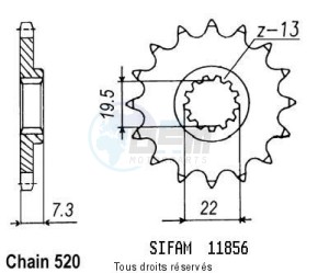 Product image: Sifam - 11856CZ16 - Sprocket Dr 400 80-83 Gn 400 80-82 11856cz   16 teeth   TYPE : 520 