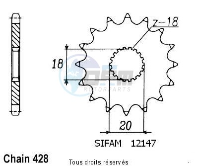 Product image: Sifam - 12147CZ14 - Sprocket Gn 125 92-96 Dr 125 S 80-85 12147cz   14 teeth   TYPE : 428  0