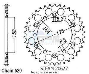 Product image: Sifam - 20627CZ52 - Chain wheel rear Yamaha 125/250 Yz 1981-1998 Type 520/Z52 