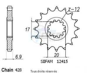 Product image: Sifam - 12415CZ14 - Sprocket Hrd 50 Type 428   12415cz   14 teeth   TYPE : 428 
