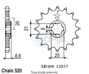 Product image: Sifam - 12077CZ14 - Sprocket Husqvarna 250 Cr/Wr 1989-1998 12077cz   14 teeth   TYPE : 520 
