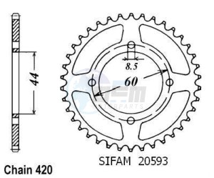 Product image: Esjot - 50-13003-44 - Chainwheel Steel TT Yamaha - 420 - 44 Teeth - Made in Germany 