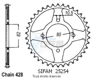 Product image: Sifam - 25254CZ54 - Chain wheel rear Tt-r 125 Gds Wheels   Type 428/Z54 